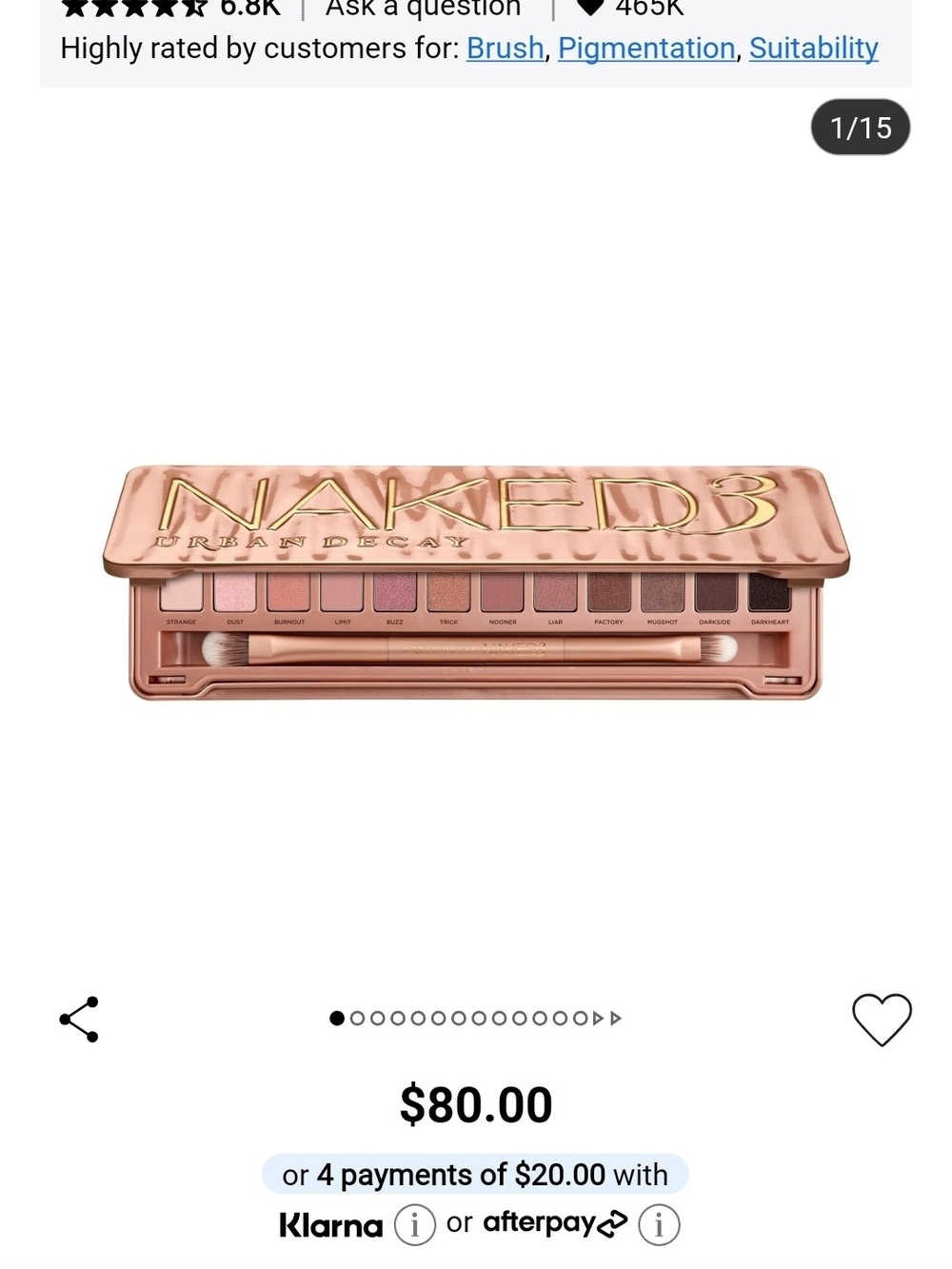 Urban Decay Naked3 Rose and Mauve Eyeshadow Palette 12 Shades
